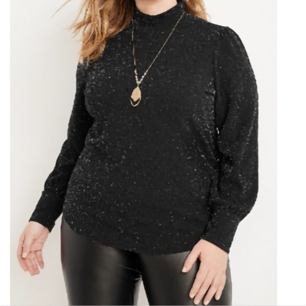 Maurices Black Sparkle Mock Neck Long Sleeve Blouse New Years Size 1x NWT
